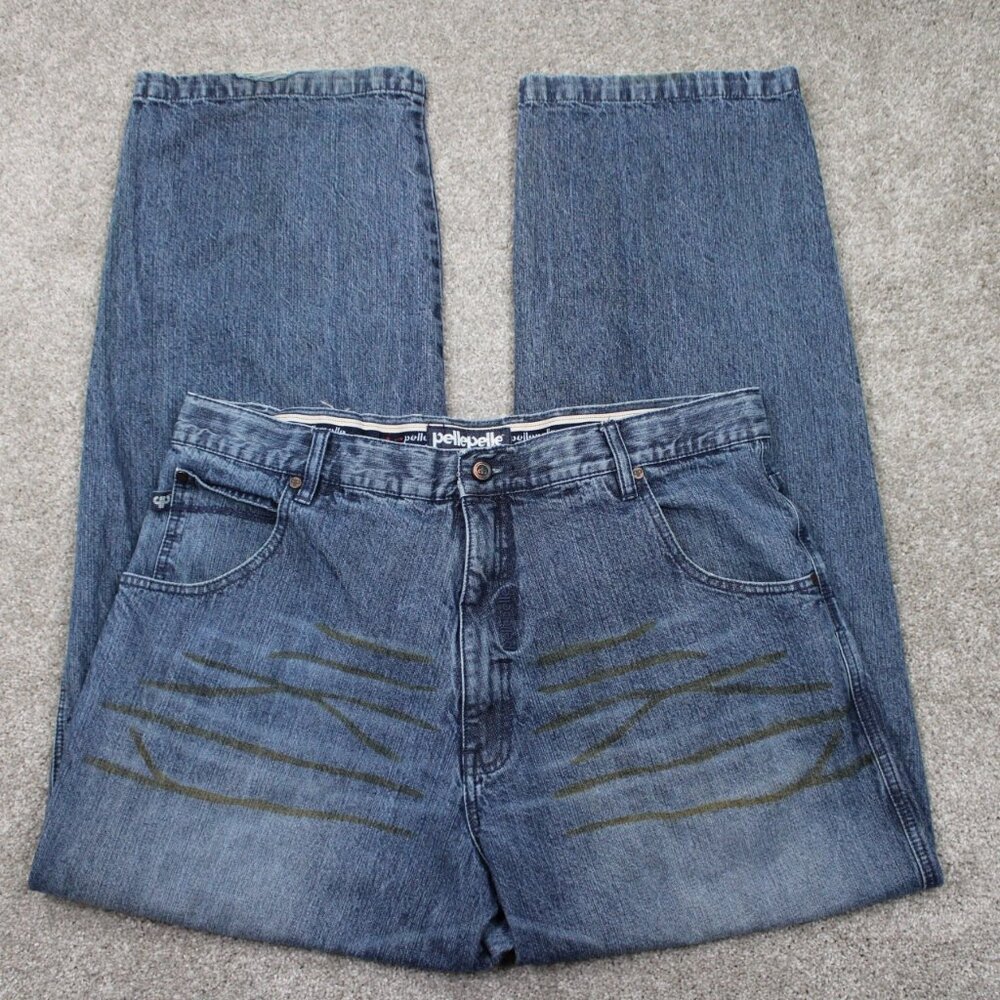 Pelle Pelle Jeans Mens 40x34 Blue Baggy Y2K 90s Vintage Hip Hop Straight‎ Skater